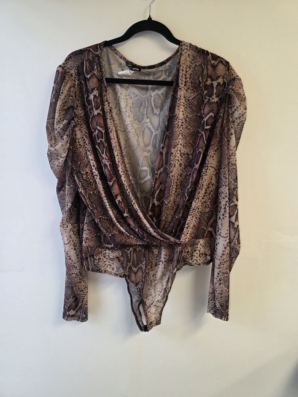 Fashion Nova Brown Snake-Print Wrap Bodysuit